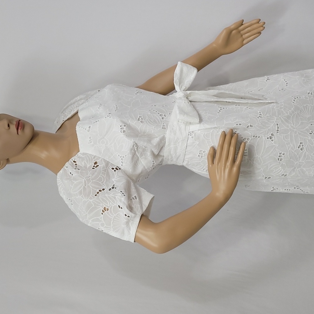 Ann Taylor Women's White Eyelet Puff Sleeve Midi Dress - Picture 8 of 17